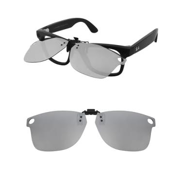 Imagem de HILEEN Óculos de sol polarizados Flip-up Clip-on para Ray-Ban Meta Wayfarer RW4008 e Gen 2 RW4012 Grande 53-22 para homens e mulheres proteção UV - Prata