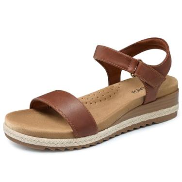 Imagem de SHIBEVER Sandálias femininas elegantes de cunha: espadrille verão casual plataforma suporte arco confortável sandália de caminhada para sapatos femininos, Marrom, 36