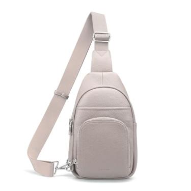 Imagem de befen Bolsa tiracolo pequena de couro genuíno para mulheres, pochete antirroubo, bolsa de peito com carteira RFID embutida, Bege cinza