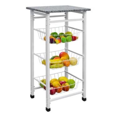 Imagem de Fruteira Chão Cozinha 3 Cestos Removíveis Extra Forte Tampo Pedra Márm