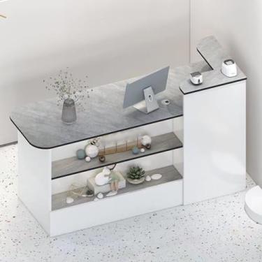 Imagem de Recepção, balcão de check-out, balcão de recepção, balcão de varejo, mesa de recepção com balcão, recepcionista, mesa de recepção pequena, balcão de loja, caixa L-Shap (cinza-B)