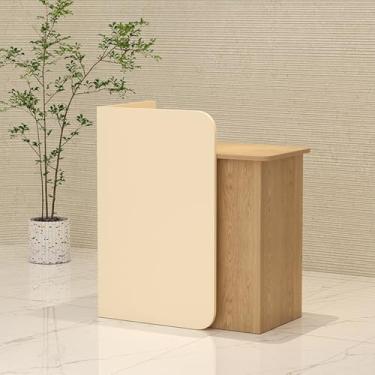 Imagem de Balcão de recepção moderno com gaveta com trava, escritório de madeira para computador, recepção, balcão de varejo, caixa para recepção, saguão, salão de beleza, supermercado (amarelo claro, 100 x 45