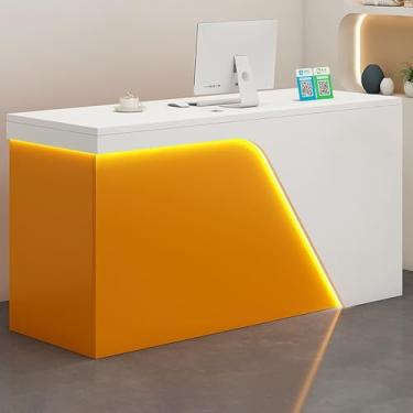 Imagem de Mesa de recepção branca moderna com gaveta trancável e grande armário de armazenamento - Mesa de balcão de caixa de varejo com orifício para cabo - Recepção para escritório ou loja de varejo - 120 x