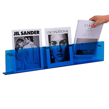 Imagem de Suporte de revista de acrílico montado na parede, suporte de exibição de literatura transparente em azul, organizador de catálogo de 120 cm para salas de espera, escritórios e armazenamento doméstico
