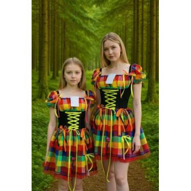 Imagem de Vestido caipira colorido Mãe e filha luxo - Princesa Urbana