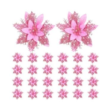 Imagem de Flores Artificiais Com Glitter De 13,5cm, Enfeites Para Árvore De Nata