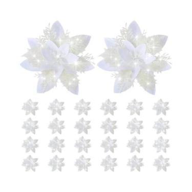 Imagem de Flores Artificiais Com Glitter De 13,5cm, Enfeites Para Árvore De Nata