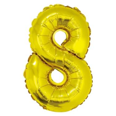 Imagem de BALAO METALIZADO C/CANUDO 16" DOURADA NUMERO 8