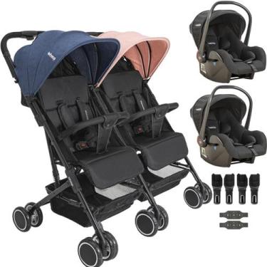 Imagem de Carrinho Kiddo para Gemeos com 2 Bebe Conforto Mascote Casal