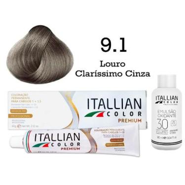 Imagem de Kit Coloração Itallian Color 9.1 Louro Claríssimo Cinza + Oxi 30
