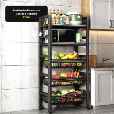 Imagem de Fruteira Multiuso com Cestos e Rodinha - Preta - TOP RIO