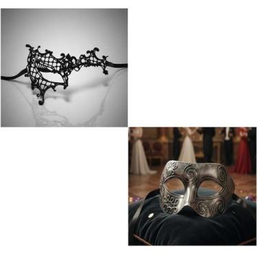 Imagem de Kit C/ 2 Máscaras Casal Baile Festas Debutante 50 Tons de Cinza - CM P