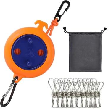 Imagem de QeeHeng Varal Retrátil para Camping, Varal Ajustável de 32 Pés/10 M para Camping, Varal Portátil para Viagem, Varal para Lavar Roupa Ao Ar Livre, Varal para Secar com 20 Prendedore (32 Pés, Azul)