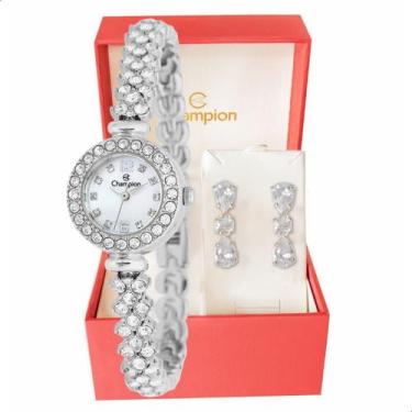 Imagem de Relógio Feminino Champion Prata Pequeno Luxo CF25536Q + Brincos