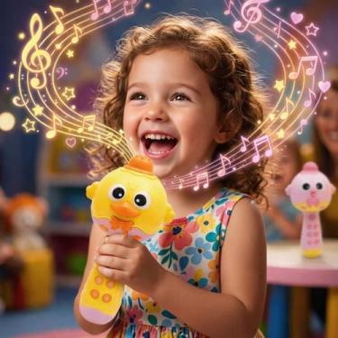 Imagem de Microfone Musical Infantil Interativo com Luzes e Sons Rosa - Generico