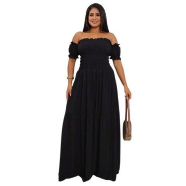 Imagem de Vestido longo cigana com elastex de tecido viscolinho - SP STORE, Pret