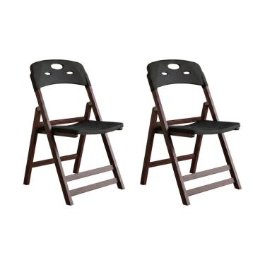 Imagem de Kit 2 Cadeiras Dobráveis Elegance Imbuia em Madeira Assento em Polipropileno Varanda Área - Preto