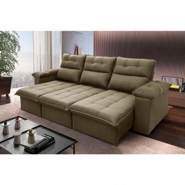 Imagem de Sofá Retrátil Reclinável Verona 2,30m Suede Velut Bege Molas No Assento - King House