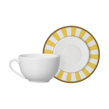 Imagem de Conjunto com 6 Xícaras de Chá com Pires Stipe Amarelo 250ml - Alleanza