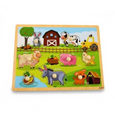 Imagem de Jogo de Encaixe Infantil Fazendinha com Pinos 26 Peças em Madeira Montessori Yins Brasil