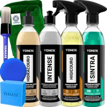 Imagem de Kit Limpeza Interna Completa Hidratante Restaurador de Couro Hidracouro Limpa Couro Higicouro Limpador Bactericida Sintra Fast Revitalizador Plásticos Internos Intense 500ml Vonixx