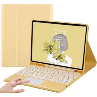 Imagem de Capa de teclado para iPad 10.2/10.5 para iPad 9/iPad 8/iPad7 Generation (2021/2020/2019) Touchpad Teclado destacável com porta-lápis - Capa inteligente de couro fino para iPad air 3/Pro 10.5, Amarelo