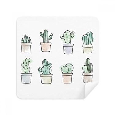 Imagem de Tecido de camurça com estampa de suculentas de cacto em vaso para ilustração de plantas, limpeza de tela, pacote com 2