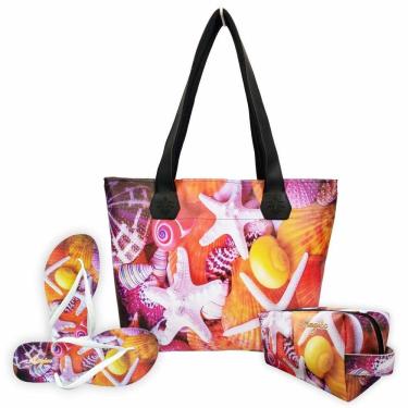 Imagem de Kit Praia Feminino Estrelas-do-Mar com Bolsa, Necessaire e Chinelo, Magicc