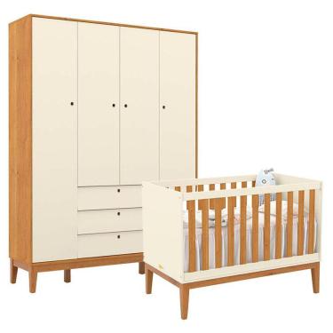 Imagem de Berço Americano e Guarda Roupa Unique 4 Portas Off White Freijó Eco Wood - Matic