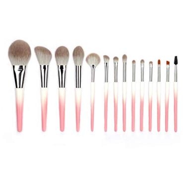 Imagem de Conjunto de pincéis de maquiagem 14 peças profissional elegante premium pincel de maquiagem para base mistura de blush corretivo sombra para os olhos, com bolsa de maquiagem de viagem