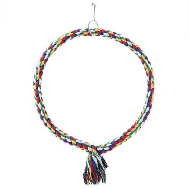 Imagem de GLOGLOW Balanço de corda de pássaro, anel de corda de pássaro de algodão, suporte de poleiro, brinquedo de mastigar, acessório de decoração para gaiola de pássaros para periquito cinza africano periquito calopsita (P)