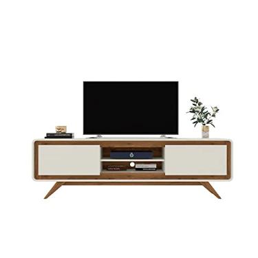 Imagem de Rack Decorativo 2 Portas Pés de Madeira Maverick Nature/OffWhite G21 - Gran Belo