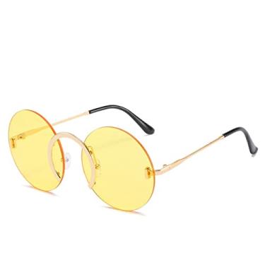 Imagem de Óculos de sol redondos lente sem aro designer de moda vintage óculos de sol feminino óculos de sol gafas lunette de soleil, amarelo, tamanho único