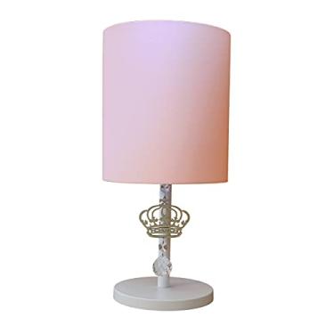 Imagem de Abajur Infantil Coroa Base Branca Cúpula Rosa 20x43 Bivolt