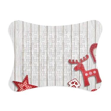Imagem de Moldura de quebra-cabeça de estrela de alce vermelho Merry Christmas enfeite de quebra-cabeça