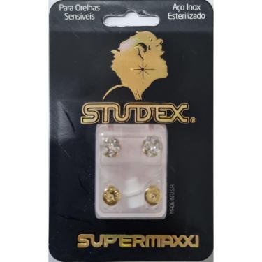 Imagem de Brinco Studex Supermaxxi Dourado Flor Cristal Ld66004y