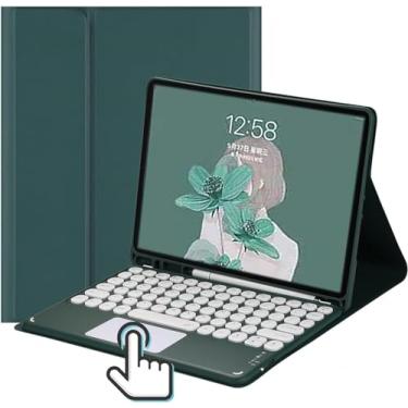 Imagem de Capa para iPad 9ª 8ª 7ª Geração 10.2" Capa teclado touchpad Retro com teclas redondas Teclado colorido bonito com trackpad Teclado sensível ao toque removível iPad 9 8 7 Capa -Verde