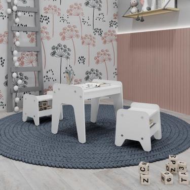 Imagem de Conjunto Infantil 3 Peças 1 Mesa com 2 Banquinhos Branco