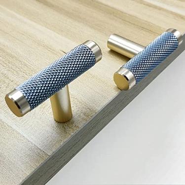 Imagem de Guoharda Pacote com 10 puxadores de gabinete T serrilhado de 5 cm puxador de alumínio T puxador dourado e cinza acabamento oxidação com padrão diamante de 5 cm de comprimento