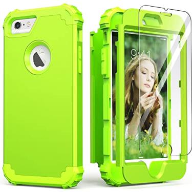 Imagem de Capa para iPhone 6S, capa para iPhone 6 com protetor de tela de vidro temperado, IDweel 3 em 1, resistente, resistente, à prova de choque, híbrido, rígido, capa protetora de corpo inteiro de silicone macio, verde + verde