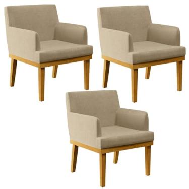 Imagem de Kit 3 Poltronas Decorativas Para Sala de Estar e Recepção Beatriz W01 Linho Bege Escuro - Lyam Decor