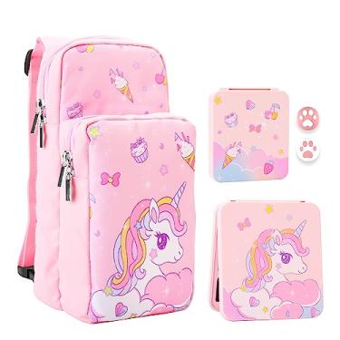 Imagem de RHOTALL Pink Unicorn Travel Bag for Nintendo Switch/Lite/OLED/2 ,Cute Large Capacity Portable Carrying Case Compatible for Chest Shoulder Accessories Storage Backpack with 12 Slots Game Case,Thumb Cap