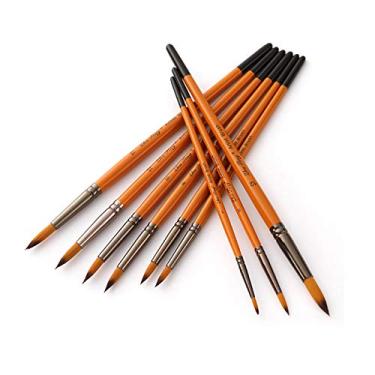 Imagem de Conjunto de 12 peças de pincéis de artista profissional, ponta redonda, cabo de madeira, pincel de cabelo de nylon para óleo acrílico, aquarela, guache, unhas, desenho de rosto, pintura, materiais d