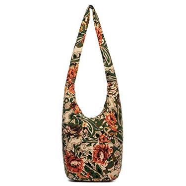 Imagem de Bolsas de ombro femininas modernas de lona hippie bolsas transversais boêmia estampas de animais bolsas Hobo, Verde militar