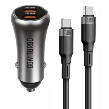 Imagem de Casepro Carregador Veicular Turbo 60w Carro Com Cabo Dual Usb C Tipo C Para Iphone 15 16 Samsung Galaxy S24 S23 S22 S21 S20 Xiaomi