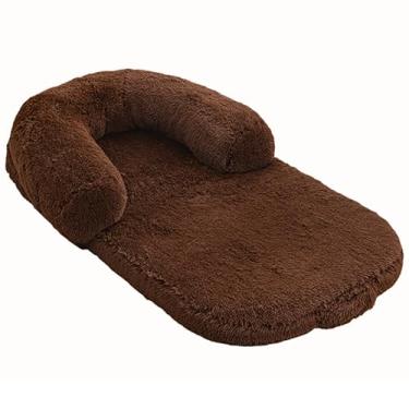 Imagem de Cama de cachorro humana ajustável, cama gigante de pele sintética de luxo para cachorro, tamanho humano, com alça portátil, cama de cachorro de espuma ortopédica de ovo lavável(Brown)