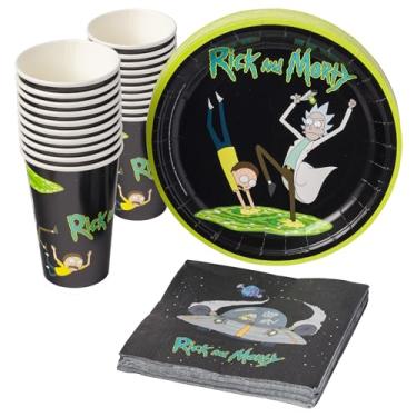 Imagem de Silver Buffalo Rick and Morty in the Portal Pacote com 60 pratos, guardanapos e copos de papel descartáveis