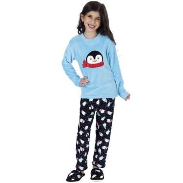 Imagem de Pijama Soft Feminino Infantil De Inverno Quentinho Victory, 8, Azul