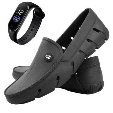 Imagem de Sapatilha Masculina Mocassim Aquática Praia Pesca Com Relógio Digital 