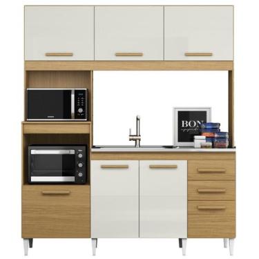 Imagem de Kit Cozinha 7 Portas 2 Gavetas c/ Nicho de Microondas Carina - Aramóve